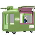 Green Mobile Food Truck Commercial Equipment With Pink Top And Transparent Windows
