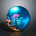 Decorative Ornament Set Blue Sphere Mushroom Design Colorful Light Reflection Glass Craft for Home Decor