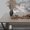 Modern Open Living And Dining Room With City View Gray Sofa And Marble Decor