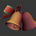 Yellow Festive Bells With Red And Green Bow And Decorative Red Berries