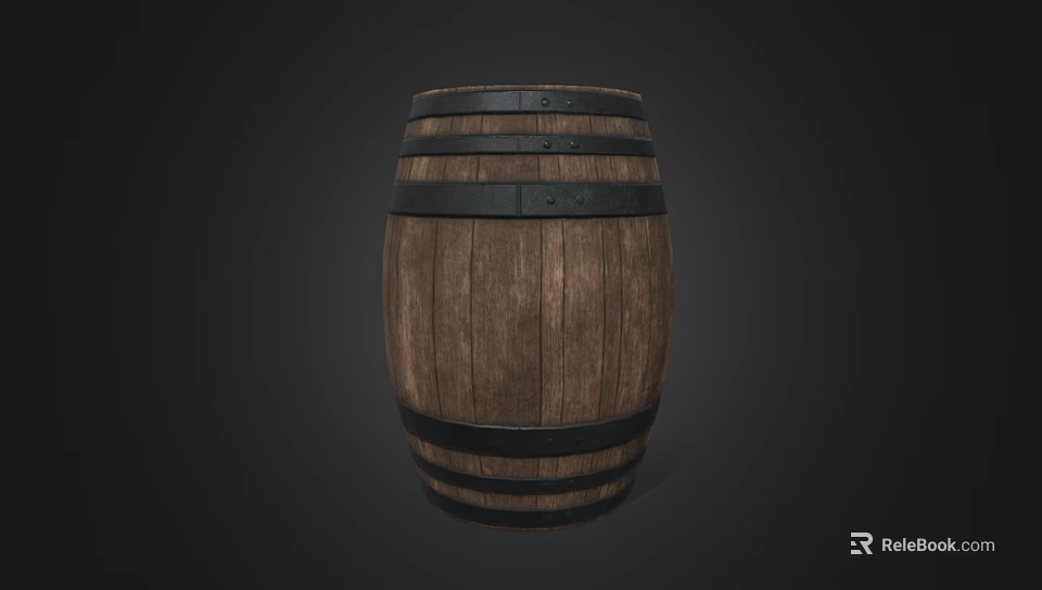 Industrial Wooden Barrel Equipment With Metal Hoops And Wooden Staves 3d model 