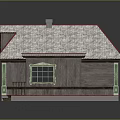 Wooden House With Gray Roof Red Trim Green Accents Windows Porch And Chimney