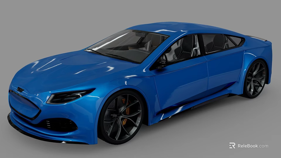 Blue Modern Sports Car With Streamlined Body Design And Stylish Wheels 3d model 