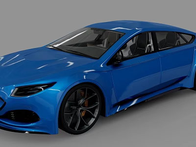 Blue Modern Sports Car With Streamlined Body Design And Stylish Wheels 3d model