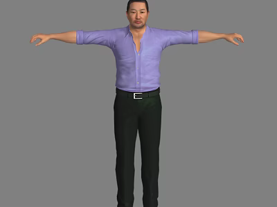 Man Standing in Purple Shirt and Black Pants with Arms Outstretched 3d model