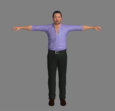 Man Standing in Purple Shirt and Black Pants with Arms Outstretched 3d model