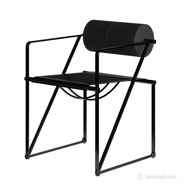 Modern Single Chair with Black Metal Frame and Minimalist Geometric Design 3d model 