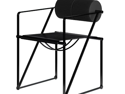 Modern Single Chair with Black Metal Frame and Minimalist Geometric Design 3d model