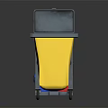 Commercial Cleaning Cart With Yellow Trash Bin Blue Red Buckets Metal Frame And Wheels