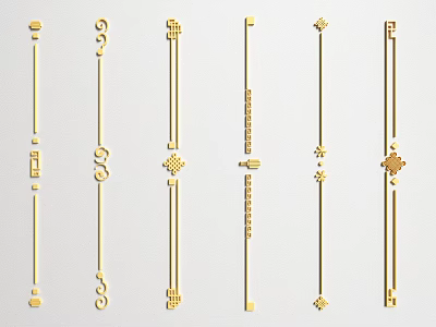 Golden Decorative Carvings With Intricate Ornamental Patterns And Design Elements 3d model