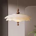 Modern Minimalist Pendant Light With White Pleated Fabric Shade And Wooden Accents