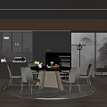 Modern Open Restaurant Interior Design With Dining Table Chairs And Natural Light 3d model