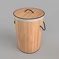 Bamboo Trash Can With Lid Black Handles And Cylindrical Design For Home