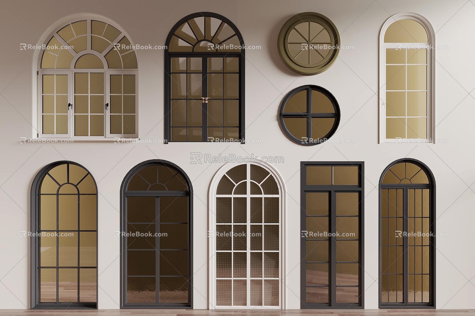 French curved window combination floor-to-ceiling window round window casement window aluminum alloy window 3d model