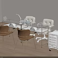 Modern Vanity Table Design With Glass Surface Chairs And White Storage Cart 3d model