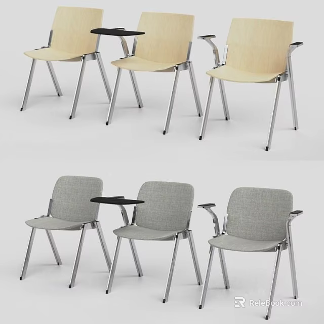 Modern Office Chairs In Light And Gray Colors With Side Table Design 3d model