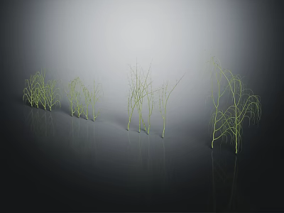 Cartoon Scene Of Simple Green Grass Clumps On Dark Ground With Reflections 3d model