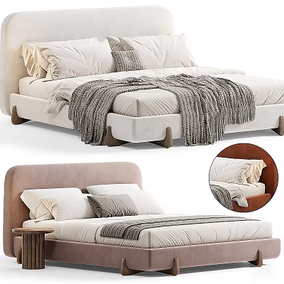 Modern Double Bed Interior With Fabric Frame Pillows And Throw Blanket 3d model