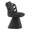 Modern Single Chair With Woven Backrest Cushioned Seat And Conical Gray Base