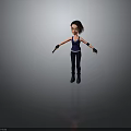 3D Female Character Model Wearing Blue Vest Black Pants Holding Gun With Black Gloves