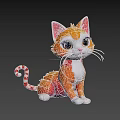 Adorable Cartoon Orange And White Cat With Striped Tail Sitting Pose Big Eyes