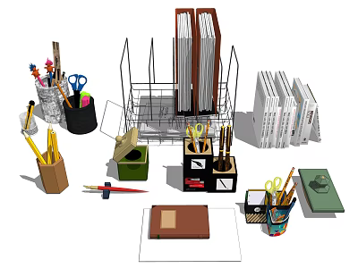 Organized Office Supplies Setup With File Folders Pen Holders Scissors Notebooks And File Organizers 3d model