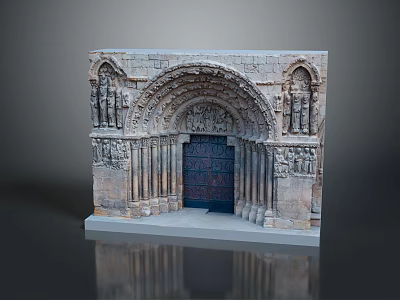 Arched Stone Door With Elaborate Carvings Decorative Columns And Intricate Architectural Details 3d model