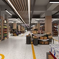 Supermarket Department Store Interior With Organized Shelves Bright Lighting And Various Products