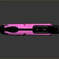 Pink Cyberpunk Pistol With Black Green Accents And Rabbit Shaped Charm