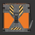 Orange Home Storage Box With Black Straps Warning Label And Yellow Black Stripes
