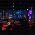 Modern Bar Interior Design With Red Leather Seats Bar Counter And Lighting Decor