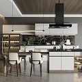 Modern Kitchen Interior Design With Island Counter Pendant Lights And Cabinets