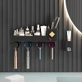 Wall Mounted Black Bathroom Accessories Storage Rack With Toiletries Toothbrush Holders And Cosmetic Bottles