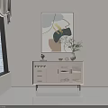 Modern White Sideboard With Drawers Glass Doors Green Plant And Wall Art In Living Space