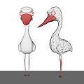 Decorative Bird Ornament Set with White Bodies Red Beaks Legs for Modern Minimalist Home Decor
