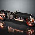 Black Custom Motorcycle With Red Wheels And Copper Engine Accents On Sleek Surface 3d model