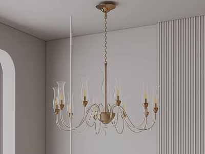 Modern Minimalist Room Chandelier With Golden Chain And Candle Shaped Bulbs 3d model