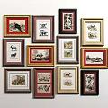 Framed Animal Oil Paintings on Wall With Various Frames and Styles 3d model