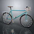 Teal Bicycle with Brown Seat White Handlebars Classic Rear Rack on Gray Background with Reflection