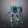 Sci Fi Blue Mech Robot Character With Long Sword And Giant Gun