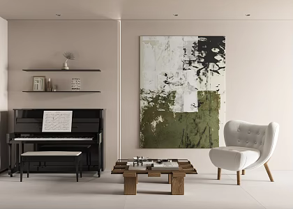 Leisure Room Leisure Chair Coffee Table Combination Decorative Painting Hanging Painting Piano Jewelry Ornaments 3d model