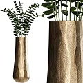 Two Wooden Textured Vases With Green Plants For Home Decorative