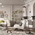 Elegant Modern Living Room Interior With White Sofa Patterned Rug Chandelier And Wall Art