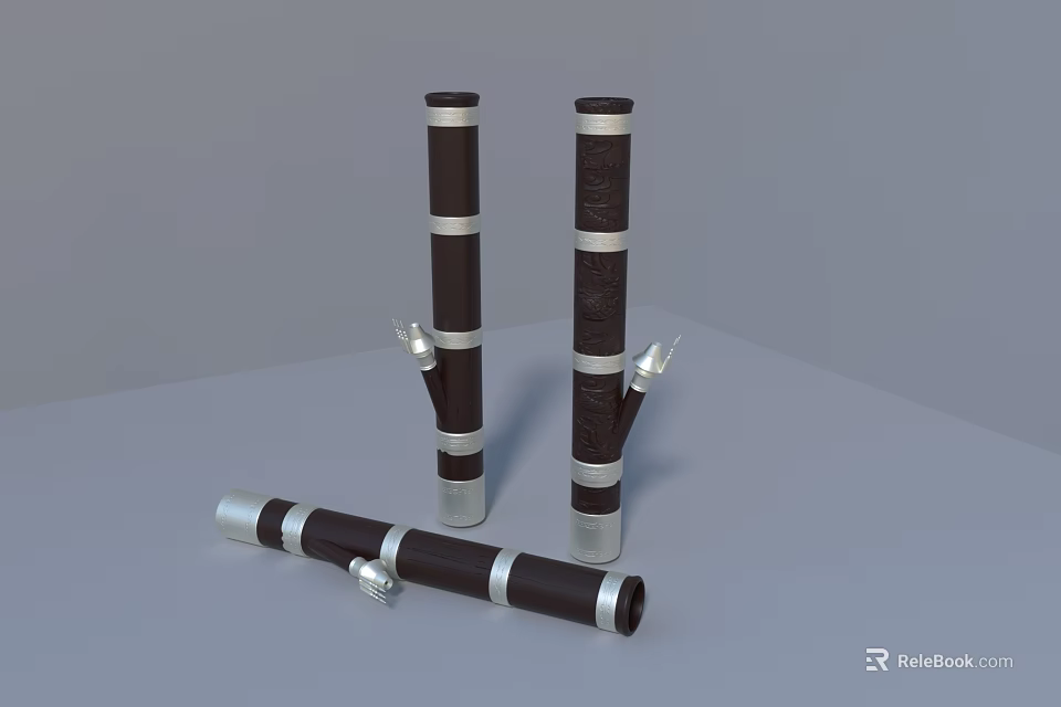 Sturdy Dark Brown Silver Ring Clip Top Cylindrical Paper Towel Holders For Home Use 3d model 