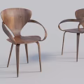 Wooden Dining Chairs With Curved Backrest Armrests And Slim Legs Modern Design