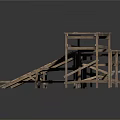 Wooden Plank Platform Structure With Multiple Levels And Connected Sections 3d model