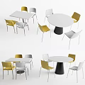 Modern Dining Table Set With Round Rectangular Tables Yellow White Chairs And Black Legs 3d model