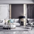 Modern Sofa And Coffee Table Set With Decorative Pillows Floor Lamp And Marble Wall 3d model