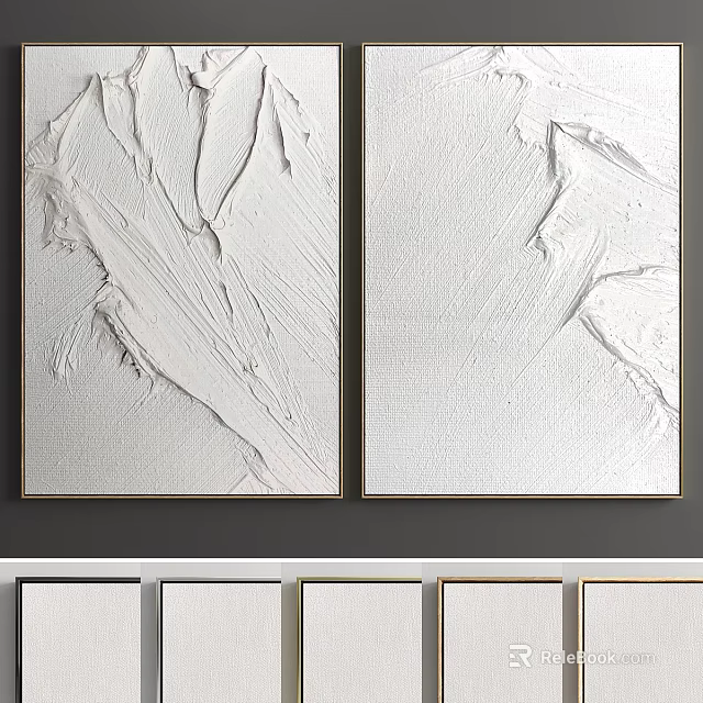 White Abstract Textured Paintings Two Panel Wall Art Decor for Home 3d model 