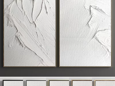 White Abstract Textured Paintings Two Panel Wall Art Decor for Home 3d model